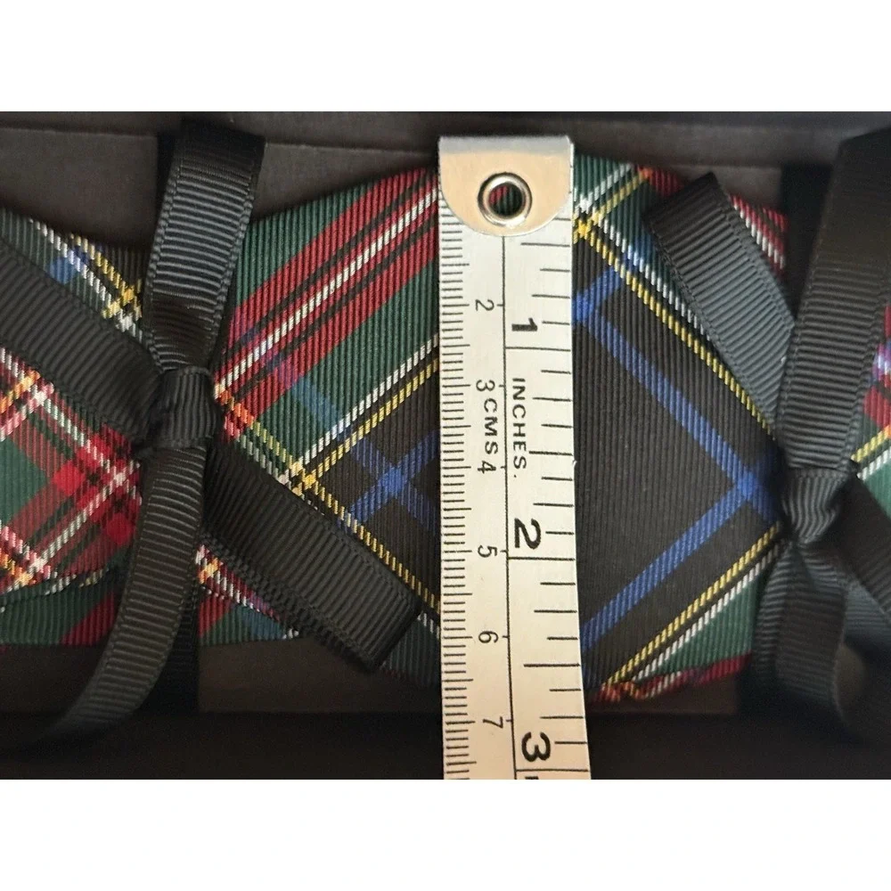 DAVID DONAHUE Men's Adjustable Bow Tie 100% Silk Black/Multi Plaid USA Made‎ EUC